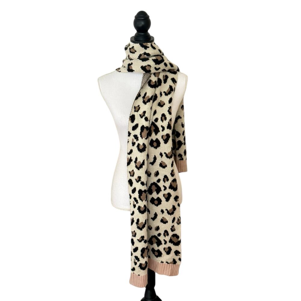Cheetah Print‎ Cream Beige Neutral Long Wide Scarf Wrap Shawl Winter Cozy